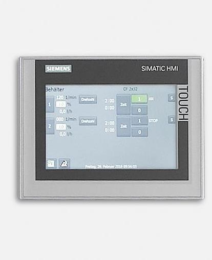 Touch panel Siemens S7/1200 Programs for processes possible Easy handling and operation for storing and changing programs Touch panels of all machine types work similarly Error codes easily