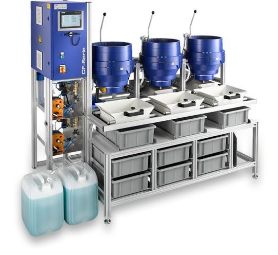Series CF Modular system for up to 4 process containers For wet and dry processing Basic equipment CF: Process container with hot cast inner polyurethane lining Aluminium profile frame for easy