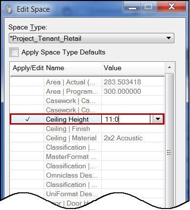 Use the Modify Properties tool to open the Edit Space dialog and edit the attributes of the selected spaces.