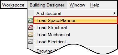 SPACEPLANNER In order to access the SpacePlanner tools they must be loaded from the Building Designer pull down on the top menu bar.