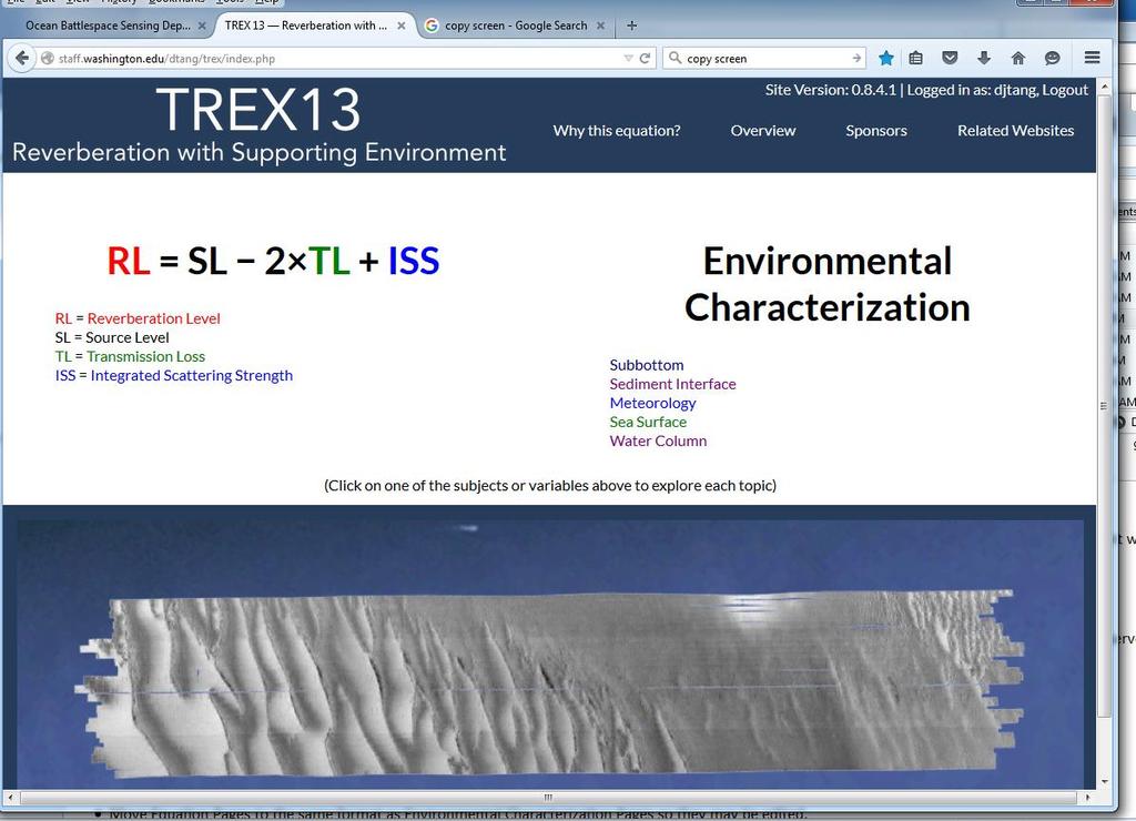 Figure 8. Front page of the TREX13 website. IMPACT/APPLICATIONS Naval active sonar detection is often reverberation limited.