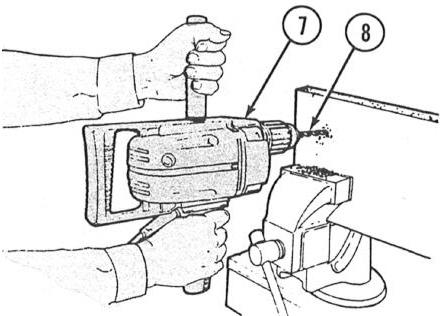 5 Before drilling, make sure that the work is stationary or firmly secured. 6 Using a punch or awl, make a small prick point (6) in the spot where the hole will be made.