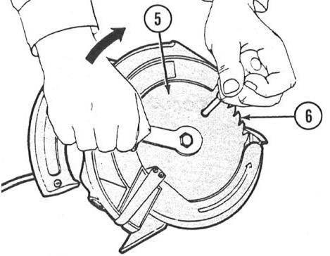 3 Remove the old blade by removing the saw clamp screw and flange (3) using wrench (4) provided. Turn the wrench counterclockwise to loosen blade.