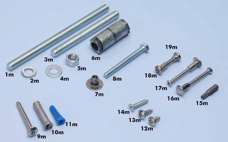 Fasteners Item Code Ceiling Hung 1m Threaded Rod 439-87405 2m Washer 439-CH WASHER 5m Nut 439-TR NUT Floor Mounted 3m Threaded Rod 439-87435 4m Washer 439-WASHER 5/16 5m Nut 439-TR NUT 6m Rawl