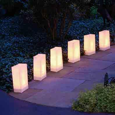 Everything you need in one complete Luminaria Kit 6 Plastic Luminarias: (set-up) 5-3/4 W x 3-1/2 D x 10 H, made of a translucent durable polypropylene plastic that easily fold-up to