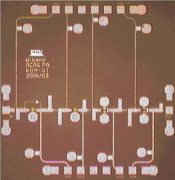 IN V g1 V d1 V g2 V d2 V g3 V d3 (a) Circuit schematic of the MMIC PA V g4 V d4 OUT with the HP root model for the active device. The external DC biasing conditions of V d and V g were 1.5 V and.