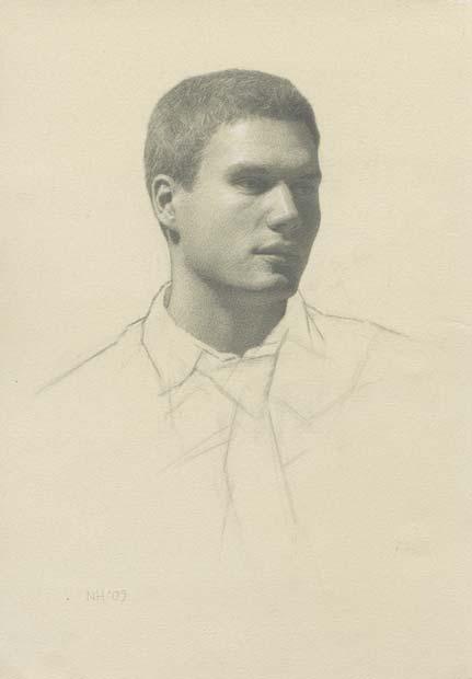 John Pence, Owner, John Pence Gallery Portrait of the Artist s Brother, Age 23, graphite and white chalk on paper, 11 x 7½" that he spend much time on each painting, making this show his first and