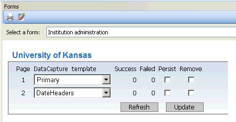 About re-defining a sample for a transcript The following figure shows the Forms pane displaying the Institution Administration form you use to redefine a transcript sample that was defined