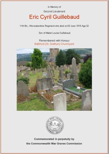 Second Lieutenant Eric Guillebaud is buried in Saint Swithun s Churchyard.