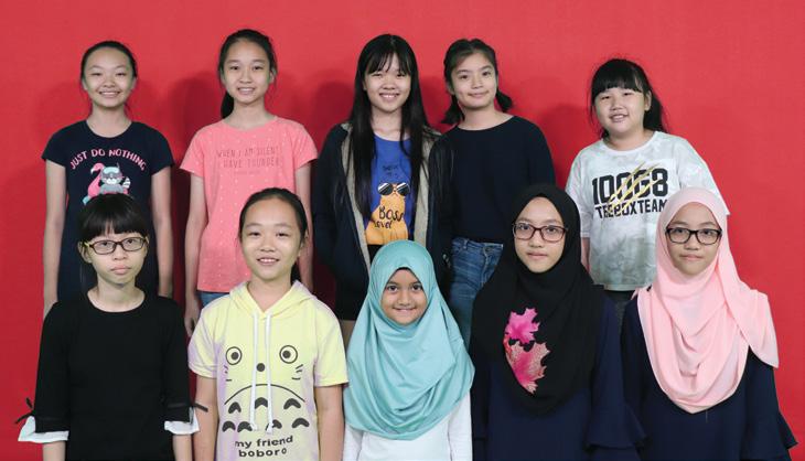 Mini Monet Class of 2018 Top row left to right: Lai Qian Hui Nicole, Lydia Lim Li En, Ng Yan Ci, Elizabella Cha Jia Ying, Choo