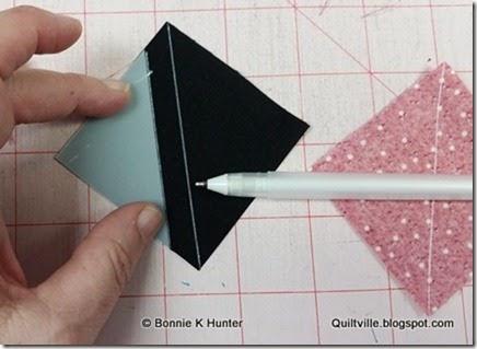 Optional for you Necessary for me! Cut a 2 square from template plastic or sand paper. Cut that square on the diagonal giving you TWO triangle buddies.