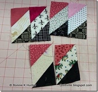 Sew the rectangle units in pairs to make 100 Double Diamond Units! You can choose to press to one side, or press this center seam open. Your choice.