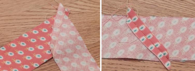 Take your piece of fabric, use your ruler to draw a line at 45 degrees (if you don t have a ruler with angles fold a triangle on a piece of paper and use that (see 2nd image).