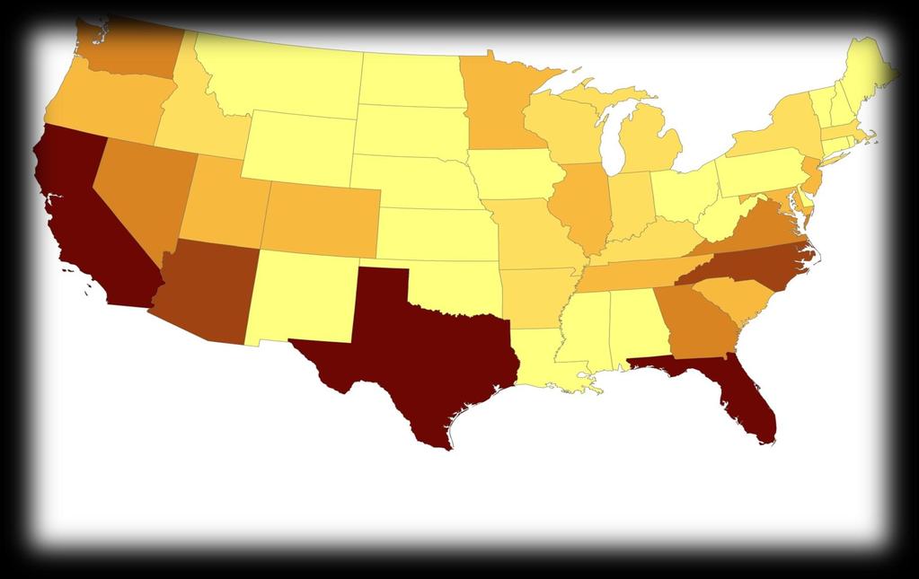 The 2011 Washington, 2.7 mil. Population Growth Nevada, 2.3 mil. Virginia, 2.7 mil. North Carolina, 4.