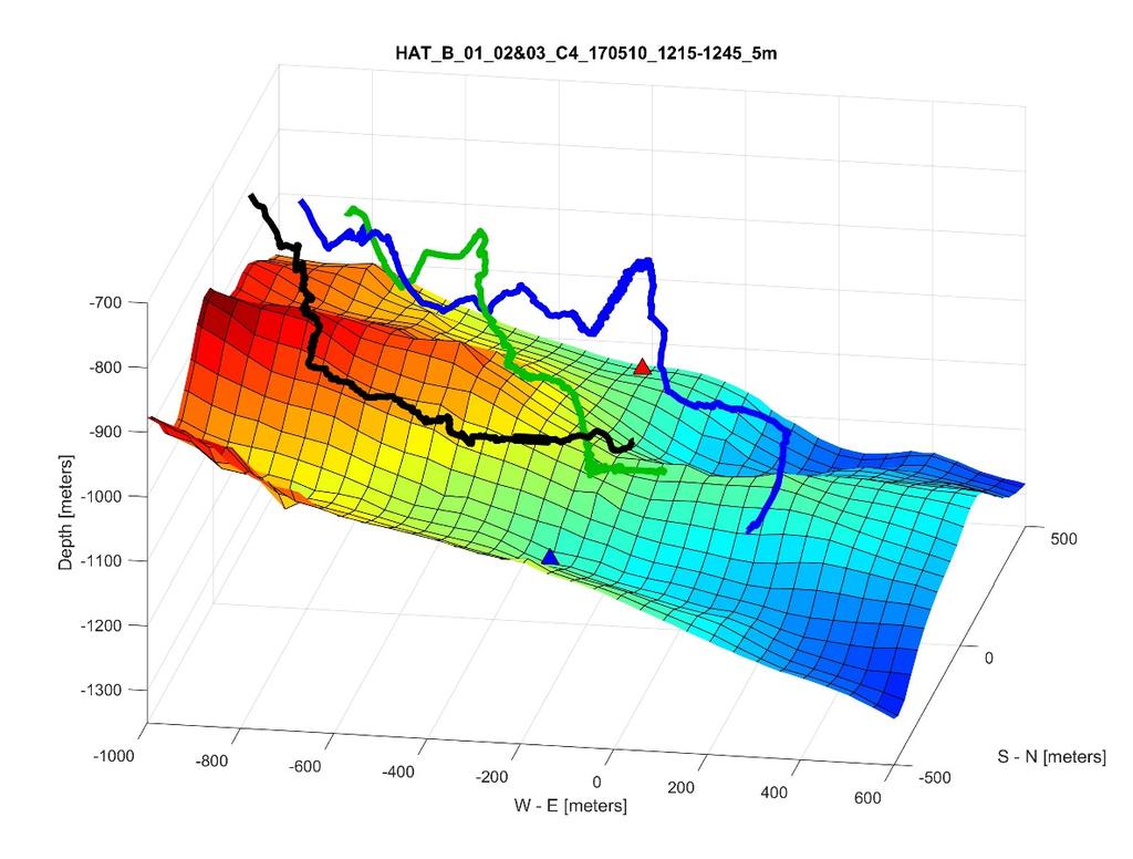 Figure 15. 3D views of three beaked whale tracks.