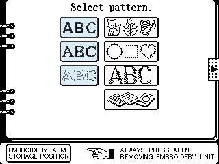 SELECTING AND SEWING PATTERNS Setting Up Selecting alphabetical characters How to combine characters. Select the character required.