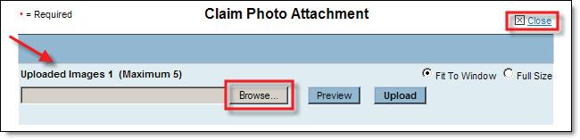 The Uploaded Images count increases each time you upload a photo. 7. Click Browse again, and follow the same steps to continue attaching images to the claim.