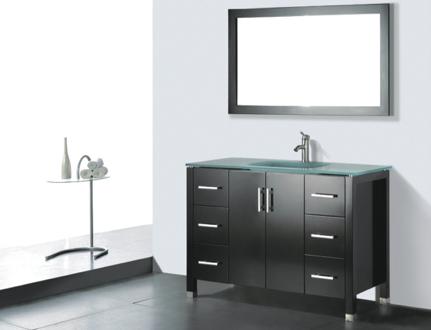 24 One piece frosted glass top with integrated basin Matching mirror included W24, W, W, W x H34 x D21 / floor standing / all wood vanity in espresso, chestnut and white