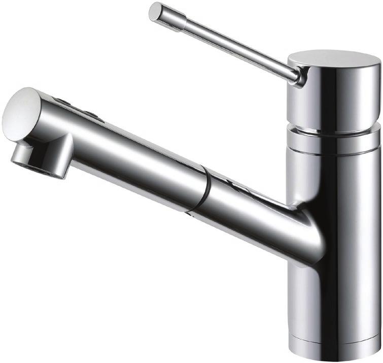 Vanguard 500360 Contemporary Pull-Out, Single Handle Kitchen Faucet Features: Brass Construction 120 Degree Spout Rotation Dual Function Pull-Out Spray, with Push Button Spray Mode Ceramic Disc