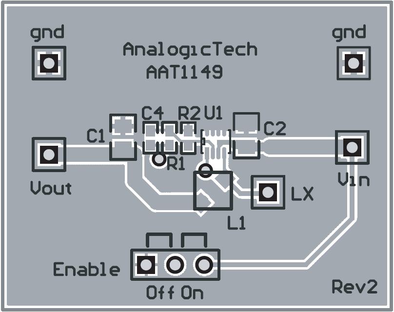 Printed Circuit Board Figure 10: AAT1149 Evaluation Board Top Layer (not to scale). Figure 11: AAT1149 Evaluation Board Bottom Layer (not to scale). Advanced Analogic Technologies, Inc.