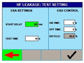 2.2. HF Leakage The HF Leakage test measures the HF leakage current in various test configurations (see appendix A), and compares the result to a user set pass/fail value.