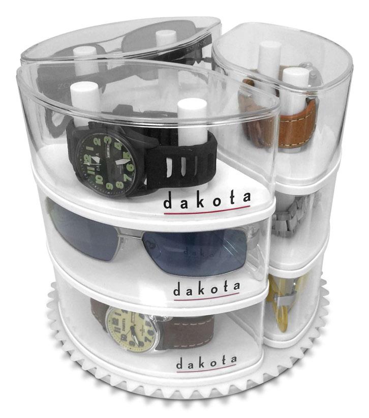 Acrylic Construction Holds Watch or Eyewear Stackable Design White or Black Base Available Lazy Susan