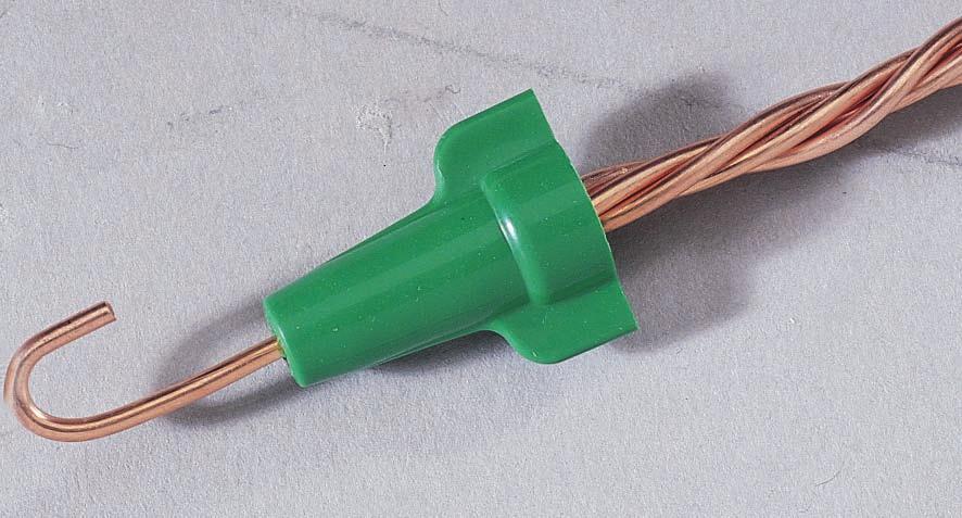 Wire Termination Greenie Grounding Connector Designed for making ground connections and bonding non-metallic sheathed cable Contoured wings for maximum leverage Live-action, square-wire spring