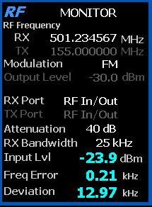 Note: If RF Level Offset is enabled, the Mon Port label is cyan-colored, indicating that RX measurements are adjusted by the Mon Port-specific offset. See Section 2.2.8.2 for details.