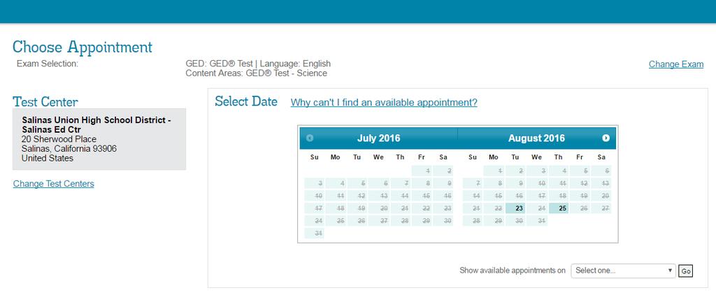 Figure 5: The Choose Appointment Screen dates 6.
