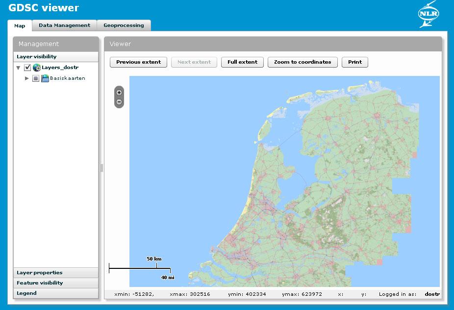 via the ArcGIS Application Programming Interface (API) for Adobe Flex. The viewer consists of a Table of Content (TOC) and a geospatial data visualisation section. The resulting map can be printed to.