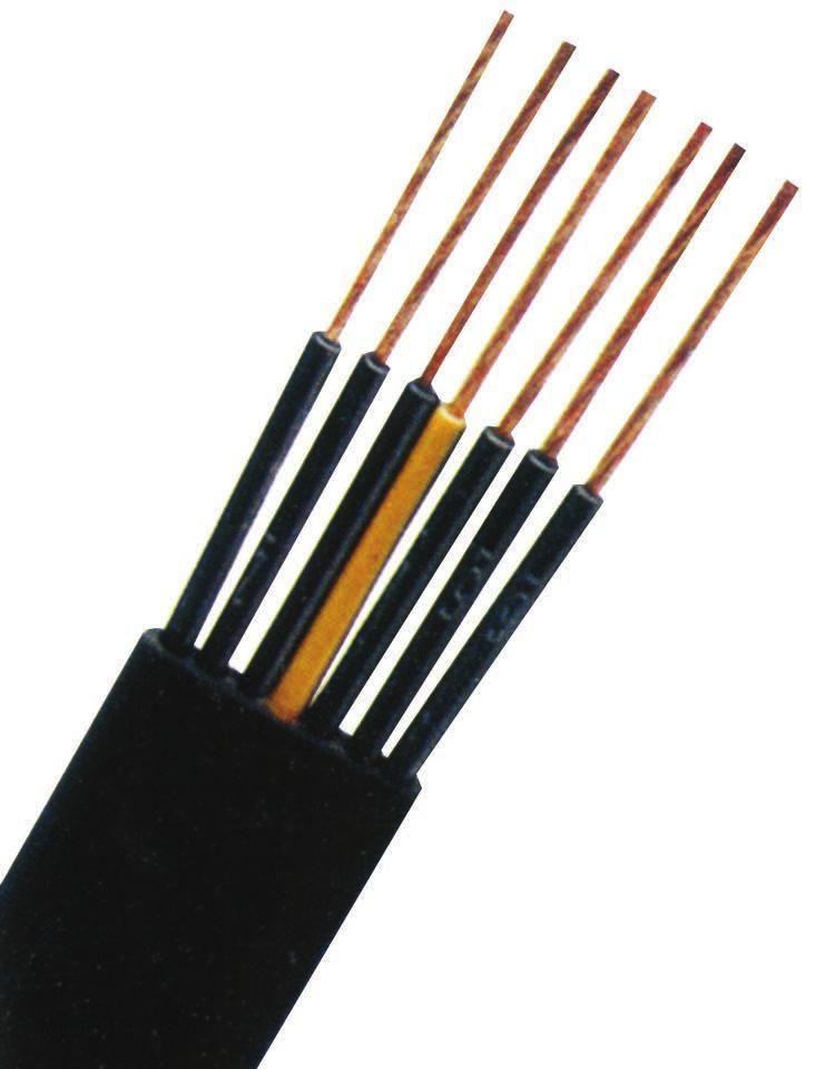 TEXOPLAST FLAT CABLE - TPLF Cable Construction Conductor of copper, finely stranded to class 5/6, cores PVC insulated, laid up in parallel, certain multicores have core groups separated by a web, PVC