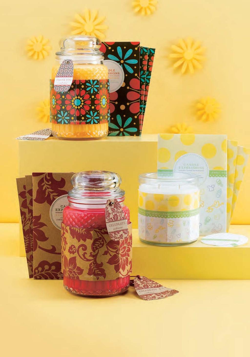 JUST BECAUSE CANDLE EXPRESSIONS Wrap fits 16 or 26 oz. Heritage and Pillar Series candles and Gift Tags fit all Gold Canyon candles.