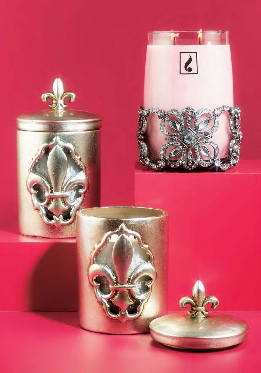 JEWELED CANDLE RING Pewter and rhinestones. 82959 $27.98 4 1/2 D X 2 1/2 H Fits 26, 16 and 8 oz. Heritage, Bella and Pillar Series.