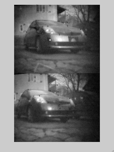 Figure 5: Point correspondences (top) and viewpoint interpolation (bottom) of the car image. 1. Take a picture with the anaglyph camera.