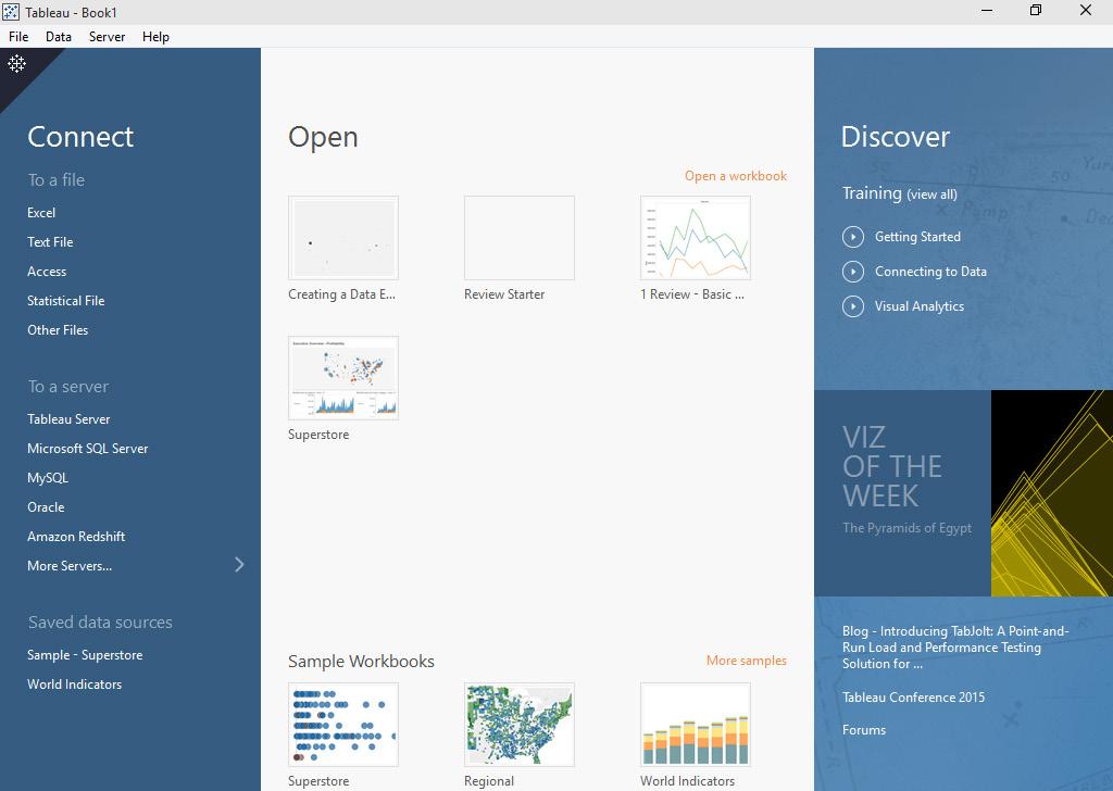 10 Part I: Getting Started with Tableau Desktop Looking at the Tableau Workspace Now that you ve taken care of getting the trial version installed, it s time to take a look at Tableau itself.