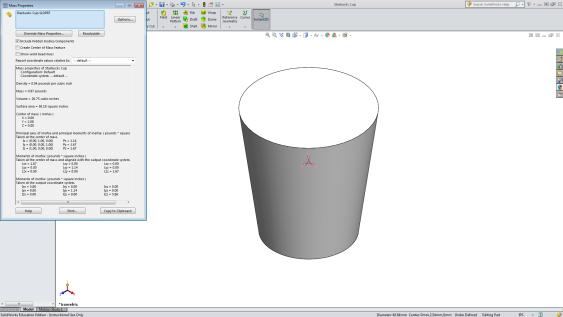 SolidWorks Mass Properties Toolbox The following dialog box