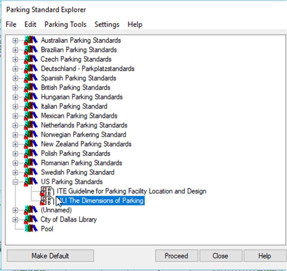 Parking Standard Explorer Select whether or not the standard you just selected will be the default from now on in this drawing.
