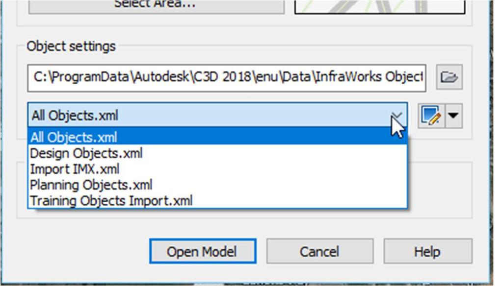 To further define the area that will be imported, you can select Area of Interest in the Selection Area group box, and then click Select Area The drawing will reposition to match the InfraWorks