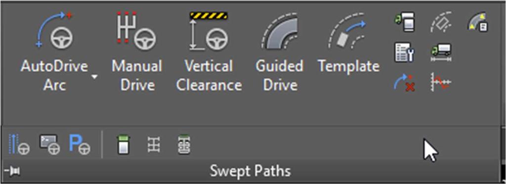 Learn how to create swept path analysis in Vehicle Tracking There are 6 drive modes in Vehicle Tracking, and they are all found on the Vehicle Tracking ribbon, Swept Paths panel: AutoDrive Arc,