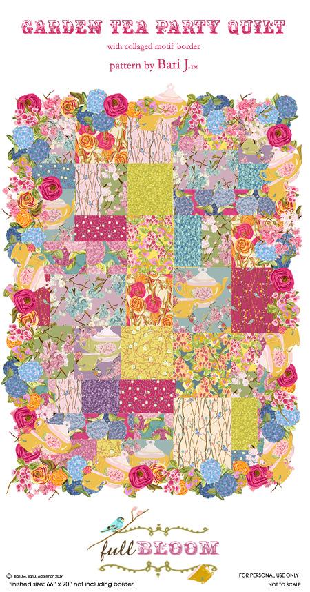 Free Quilt Pattern Bari J Bari J has created a lovely quilt using her new line of fabric. The dimensional border looks intriguing. Click here to get the free pattern: http://barij.typepad.