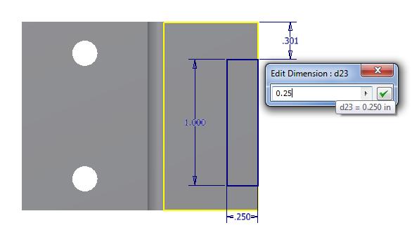 The horizontal measurement is highlighted and we can type 0.25. We press the tab on the keyboard to switch to the vertical dimension and we input 1.0. Figure 5.