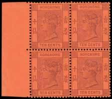HK$ 800-1,000 4049 1882-96 watermark crown CA 10c. dull mauve, unused with crackly evenly toned large part to large part original gum, hinge remnants, brilliant colour, fine, scarce in this condition.