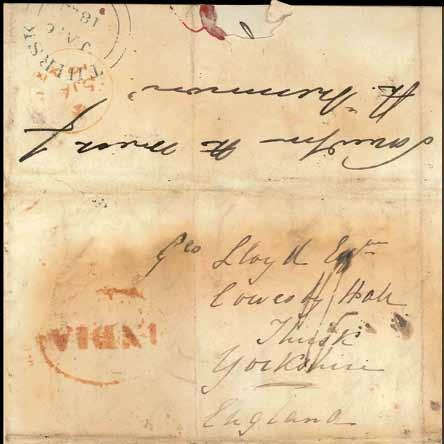 Early Mail The Only Recorded Cover from China from the Wreck of the Memnon 4001 1843 (21 Apr.) entire letter from G.W.E. Lloyd aboard the H.M.S.