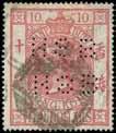 4358 1874-1902 Postal Fiscal $10 rose-carmine on thin paper, cancelled S1 in blue, centred to lower right as often, light soiling