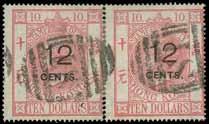 4369 1880 Postal Fiscal 12c. on $10 rose-carmine (2), on thin and thick paper respectively, cancelled B62, fine to very fine. From the Philippe Orsetti collection. S.G. F7 cat. 700.