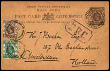 brown reply card ( Reply crossed out) used locally in Shanghai to an officer on the Battle Cruiser Count Bismarck, cancelled by Shanghai c.d.s., with Shanghai/Deutsche Post/b receiving c.d.s. (23.