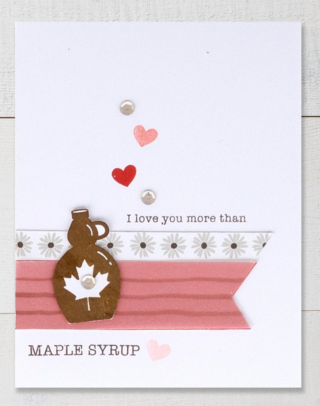 Carefully apply Espresso ink to the bottom line of the maple syrup stamp only and stamp below 7A and 7B. 8.