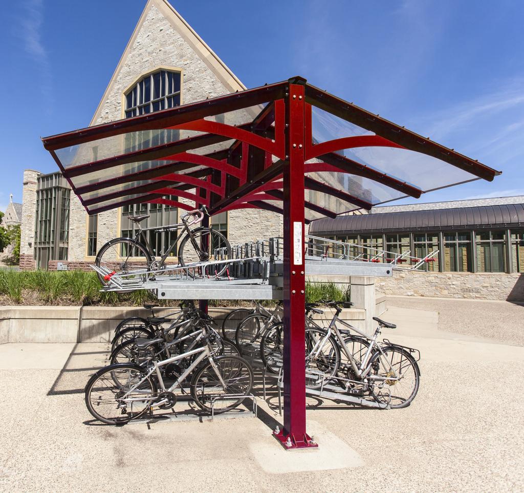 The Kolo is designed to accommodate a variety of bike parking options, including vertical and two-tiered
