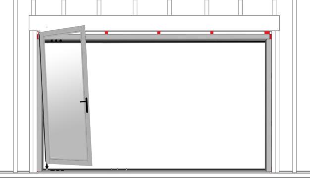Section 4: Installing the Swing Door 10 Please Note: The swing door is fitted at 90 (perpendicular) to the track as show in figure 11 overleaf. 1. Align the bottom pin of the swing door with the swing door pivot pin hole in the bottom track.