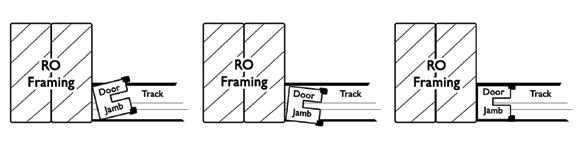 Move sliding panel(s) towards closed swing door making sure to leave enough room for swing door to open and close without obstruction. 2. Slide jamb toward sliding panels 3.